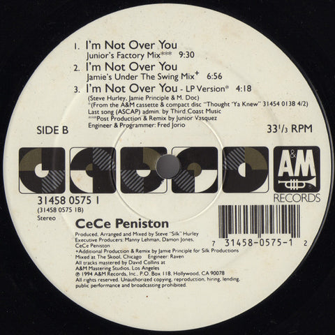 PENISTON, CECE - "I'm Not Over You" [1994] 12" single, 6 mixes. USED