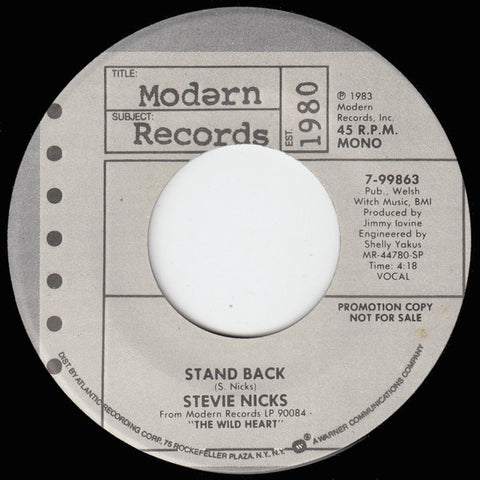 NICKS, STEVIE "Stand Back" [1983] promo. mono & stereo versions. USED