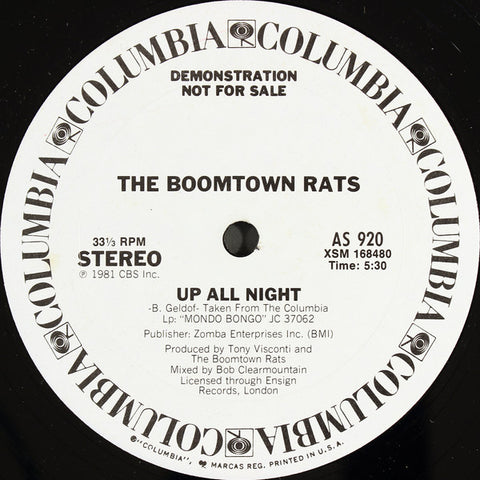 BOOMTOWN RATS "Up All Night" / "Mood Mambo" / "Banana Republic" [1981] promo 12" single. USED