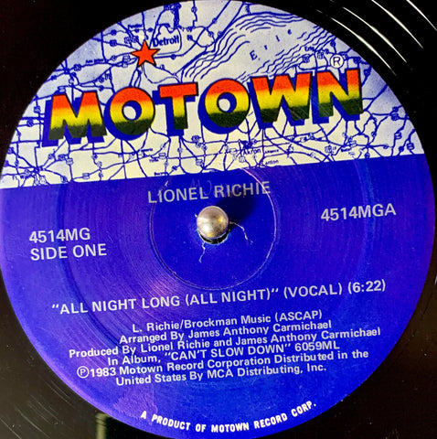RICHIE, LIONEL "All Night Long (all night)" [1983] 12" single. USED